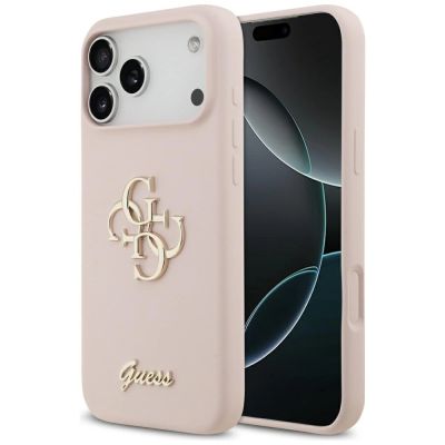 Guess Silikonhülle mit großem 4G-Schriftzug für iPhone 17 Pro Max – Pink