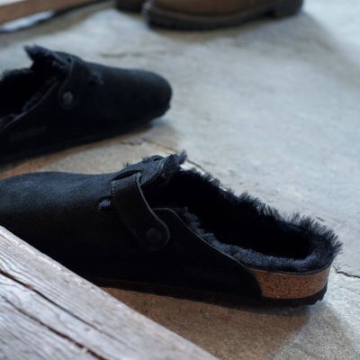3. Birkenstock Boston Shearling Schwarze Damen-Woll-Isolierclogs, Normalgröße, Weit (0259881)