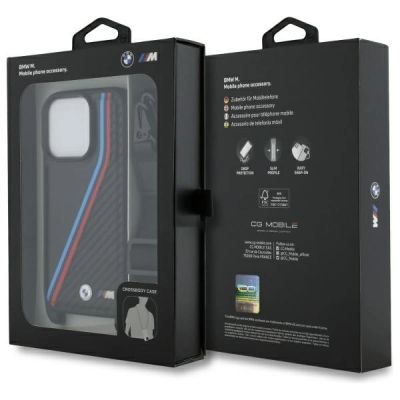 7. BMW M Edition Carbon Tricolor Lines & Strap Case für iPhone 16 Pro - Schwarz