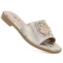 Goldfarbene Damen-Flip-Flops aus Leder, S.Barski KV61-6034
