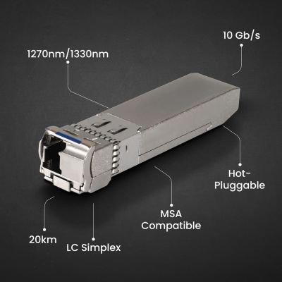8. Extralink SFP+ 10G | SFP+ WDM-Modul | 10 Gbit/s, 1270/1330 nm, Singlemode, 20 km, LC, DOM, Paar, dediziert für HP/ARUBA