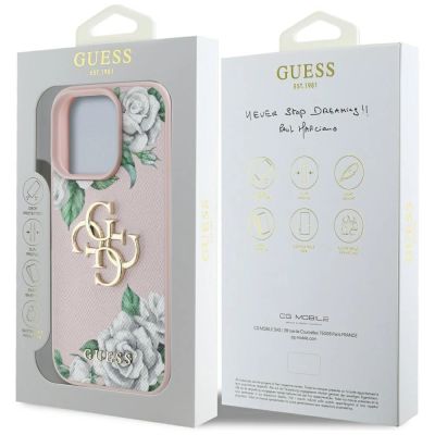 8. Guess Grained Roses Big 4G Logo iPhone 16 Pro Max Hülle - Rosa