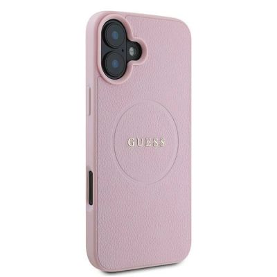 4. Guess Grained Gold Ring MagSafe-Hülle für iPhone 16 Plus – Rosa