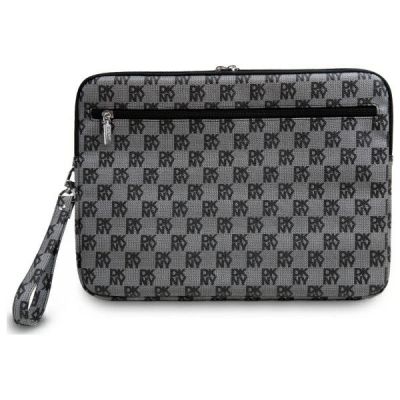 3. DKNY Sleeve Laptoptasche mit Karomuster und bedruckten Streifen, 16 Zoll, Schwarz