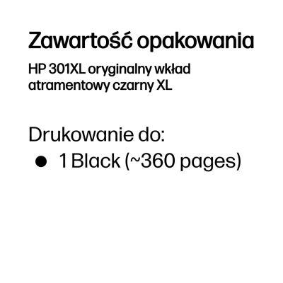 66. HP Schwarze Tintenpatrone HP 301XL, HP301XL=CH563EE, 480 Seiten, 8 ml
