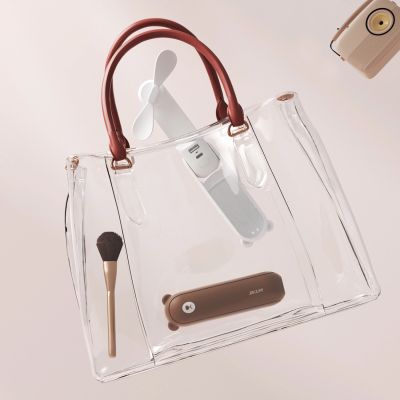 3. Jisulife Handventilator Life8 Plus, tragbarer USB-Ventilator mit Powerbank-Funktion 4500 mAh und Taschenlampe – Braun