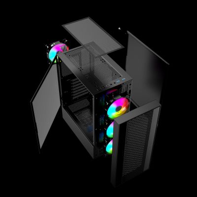 10. GEMBIRD FORNAX 4000 MIDI-TOWER-CASE (2x USB 3.0, 1x USB 2.0, HD-Audio, Seitenwand aus Glas, ARGB-Hintergrundbeleuchtung) SCHWARZ