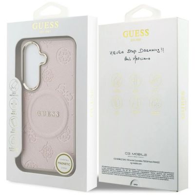 8. Guess Saffiano Peony Embossed Ring MagSafe Hülle für Samsung Galaxy S26 - Rosa