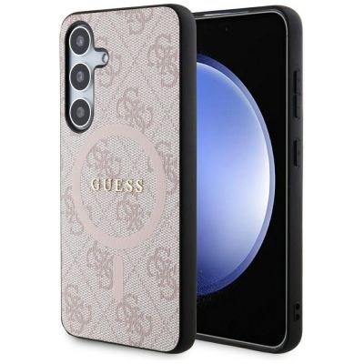 Guess 4G Collection Leder Metall Logo MagSafe Hülle für Samsung Galaxy S24 – Pink