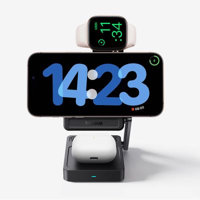 9. Baseus PicoGo AF21 3-in-1 Qi2.2 35W Kabelloses Ladegerät mit 1m USB-C-Kabel – Schwarz