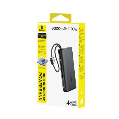 5. Baseus EnerFill FC41 20000mAh 100W Powerbank mit Digitalanzeige und integriertem Dual-USB-C-Kabel – Schwarz