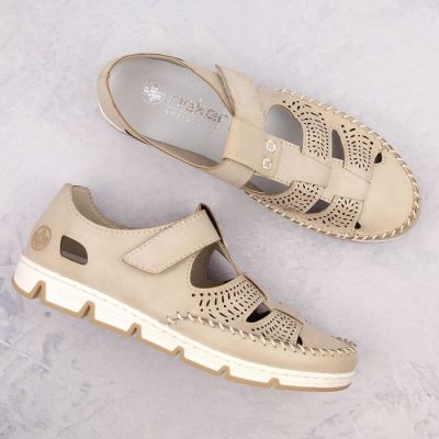 20. Rieker W RKR651 beige Leder Klettverschluss durchbrochene Schuhe