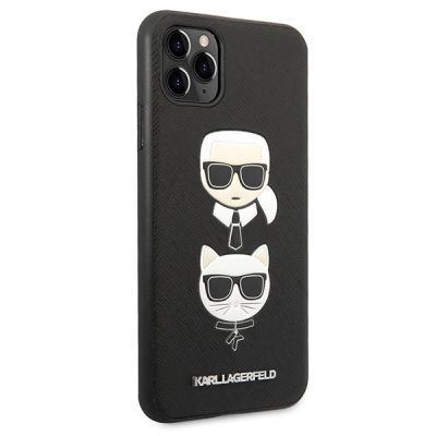 3. Karl Lagerfeld Saffiano Karl&Choupette Head Hülle für iPhone 11 Pro Max - Schwarz