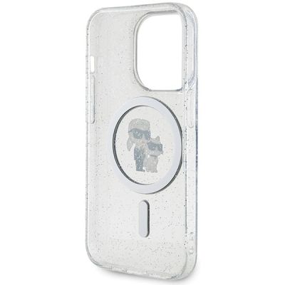 7. Karl Lagerfeld Karl&Choupette Glitter MagSafe Hülle für iPhone 15 Pro – transparent
