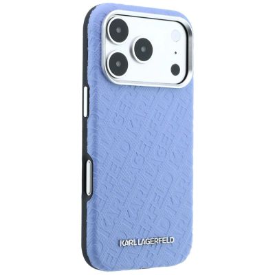 4. Karl Lagerfeld MagSafe-Schutzhülle aus Metall mit genarbtem Allover-Logo für iPhone 17 Pro / 18 Pro – Blau