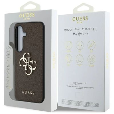 8. Guess Grained Big 4G Logo Small Classic Logo Hülle für Samsung Galaxy S25 Plus braun