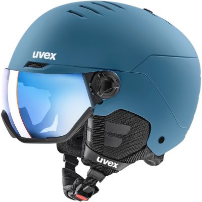 6. Uvex Skihelm wanted visor, steinfarben, blau