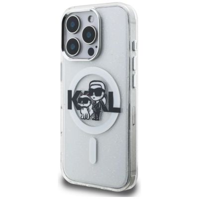 2. Karl Lagerfeld IML Glitter Karl & Choupette Sketch Logo MagSafe Hülle für iPhone 16 Pro Max - Transparent