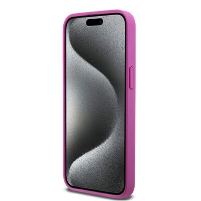 5. DKNY MagSafe-Hülle aus Leder mit Monogrammmuster und Metalllogo für iPhone 15 Pro Max, Pink
