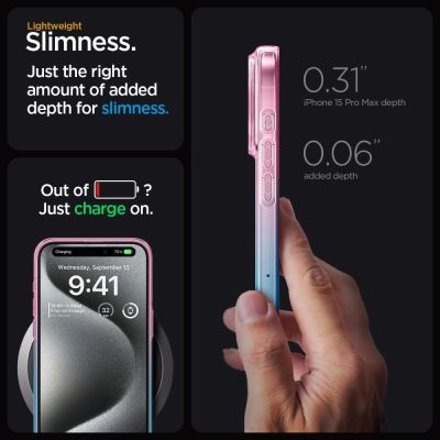 15. Spigen Liquid Crystal Hülle für iPhone 15 Pro – Rosa und Blau