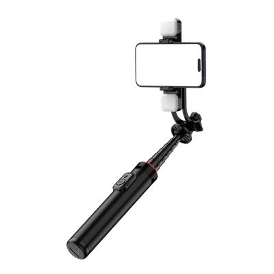 6. Selfie Stick WC12YDS Teleskopstativ 1,3 m aus Aluminiumlegierung mit Dual-Licht und Telefonhalter – Schwarz