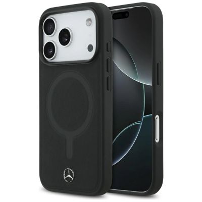 Mercedes Plain MagSafe Case aus glattem Leder für iPhone 17 Pro – Schwarz