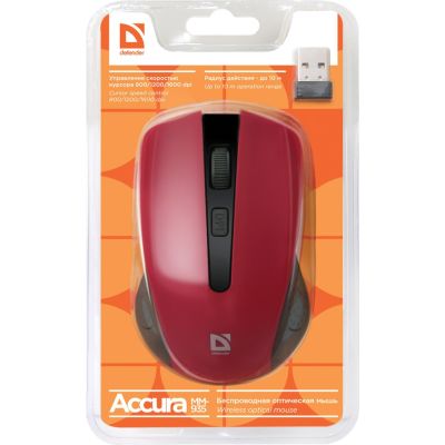 3. DEFENDER KABELLOSE MAUS ACCURA MM-935 RF ROT OPTISCH 1600DPI 4P 52937