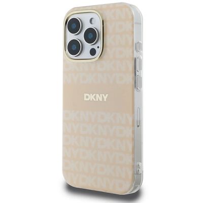 2. DKNY Repeat Texture Pattern & Stripe MagSafe Hülle für iPhone 16 Pro – Rosa