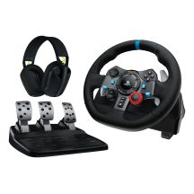 Logitech G 991-000539 Gaming-Controller aus Aluminium, Schwarz, USB, Lenkrad + Pedale + Headset für PC, PlayStation 4, PlayStation 5, PlayStation 3