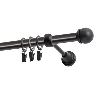 Einläufige Gardinenstange Ø 19 mm, schwarz, 160 cm, Knopf MAX, mit Ringen, KOWALSKI