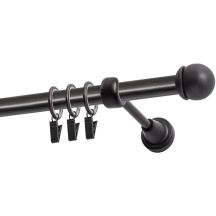 Einläufige Gardinenstange Ø 19 mm, schwarz, 160 cm, Knopf MAX, mit Ringen, KOWALSKI