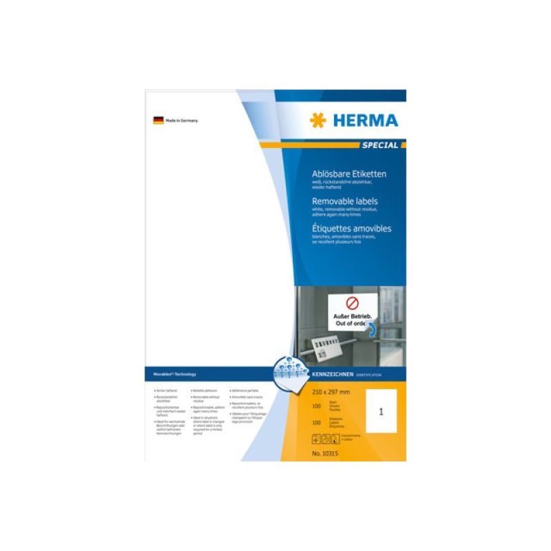 HERMA 10315 Selbstklebende Etiketten Abgerundetes Rechteck Ablösbar Weiß 100 Stück.