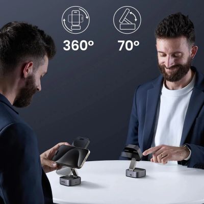 10. Ugreen W702 3in1 induktives Ladegerät mit MagSafe/Qi2 und USB-C-Anschluss für Telefon/Kopfhörer – Schwarz