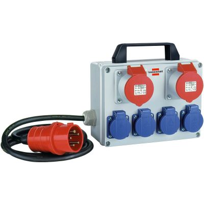Brennenstuhl BKV 2/4 T Verlängerungskabel IP44, Standard, Blau, Grau, Rot, 6 Steckdosen, CEE 5p, 2 m, 400 V
