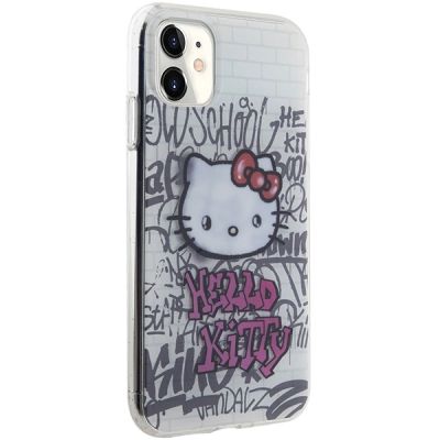 4. Hello Kitty IML Kitty On Bricks Graffiti Hülle für iPhone 11 / Xr – weiß
