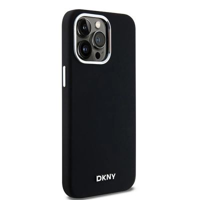 4. DKNY Flüssigsilikon-Hülle mit kleinem Metalllogo und MagSafe-Funktion für iPhone 15 Pro Max – Schwarz
