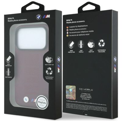 8. BMW M Blue Perfo Metal Logo MagSafe Hülle für iPhone 18 Pro / 17 Pro - Burgunderrot
