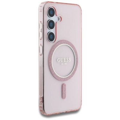 4. Guess Glitter Circle Classic Logo MagSafe Hülle für Samsung Galaxy S25 Pink