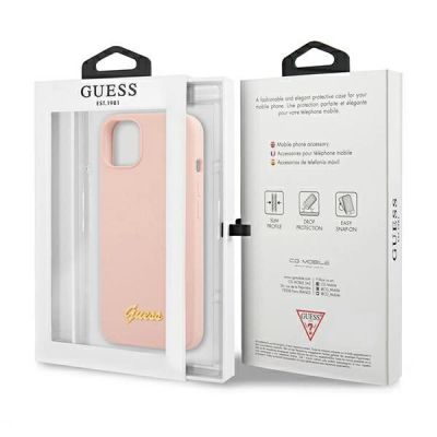 7. Guess GUHMP13MLSLMGLP iPhone 13 6.1" Hellrosa/Hellrosa Hardcase Silikonschrift Gold Logo Magsafe