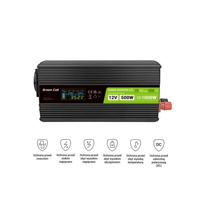 19. Green Cell LCD-Wechselrichter 12V/230V 500W/1000W Reiner Sinus INVGC12P500LCD