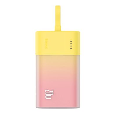 Baseus Popsicle 5200mAh 20W Powerbank mit integriertem Lightning Kabel (+ weißes Baseus Simple USB-C - USB-C 60W/20V/3A/30cm Kabel) - Gelb-Pink