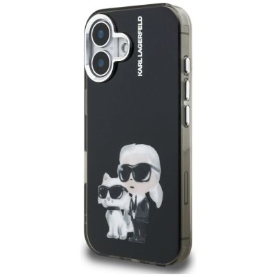 2. Karl Lagerfeld IML Aquarelle Karl & Choupette & Logo iPhone 16 Hülle - Schwarz