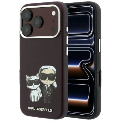 Karl Lagerfeld Smooth Karl & Choupette Bodies Sketch MagSafe Hülle für iPhone 18 Pro / 17 Pro - bordeauxrot
