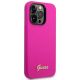 4. Guess Silikonhülle mit Vintage-Goldlogo für iPhone 14 Pro Max – Fuchsia