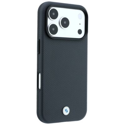 4. BMW Kevlar-Metall-Logo MagSafe Hülle für iPhone 18 Pro Max / 17 Pro Max – Dunkelgrau