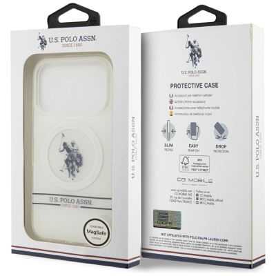 8. US Polo DH und Bottom Stripe Logo MagSafe Hülle für iPhone 17 Pro - Weiß
