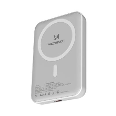 Wozinsky WRW349YWS Magnetische Powerbank, 10000 mAh, Weiß