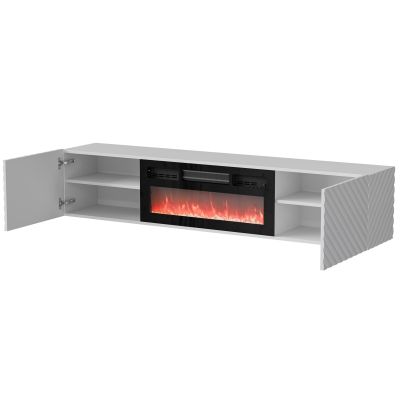 2. LARA TV-Schrank 183x35x37 weiß matt + schwarzer Kamin
