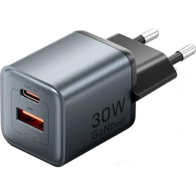 Vention 30-W-GaN-Ladegerät, 1× USB-A, 1× USB-C, schwarz