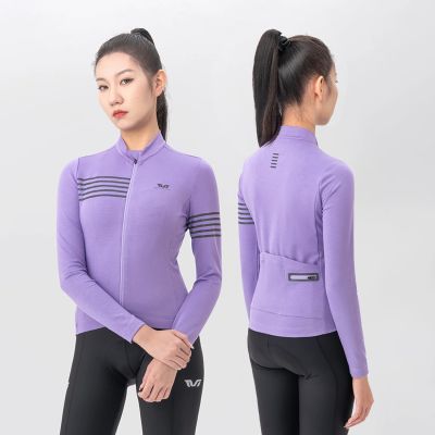 4. Rockbros YPW065 TVI Damen-Radtrikot mit langen Ärmeln, Herbst/Winter, Größe L – Lila